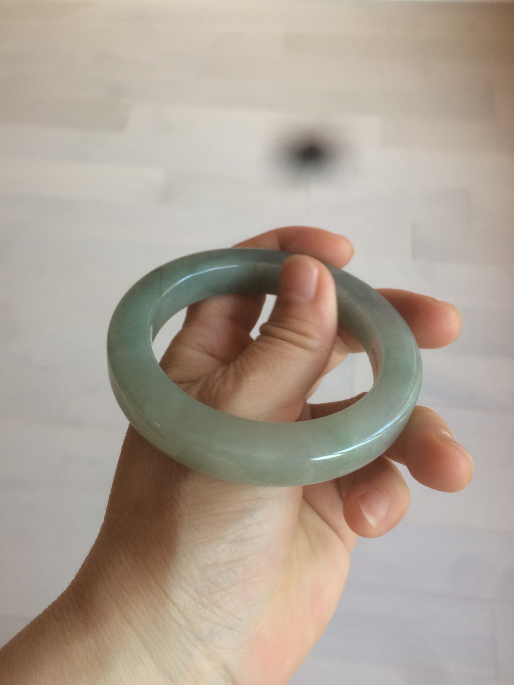 55.2mm certified type A 100% Natural light green/gray square style Jadeite Jade bangle AX78-5249