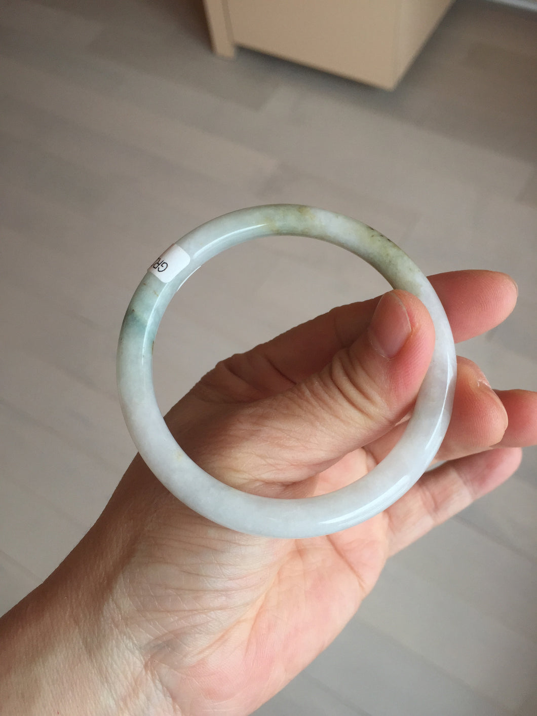 55.5 mm Certified type A 100% Natural light  green brown white slim round cut Jadeite bangle GL28-12-9451