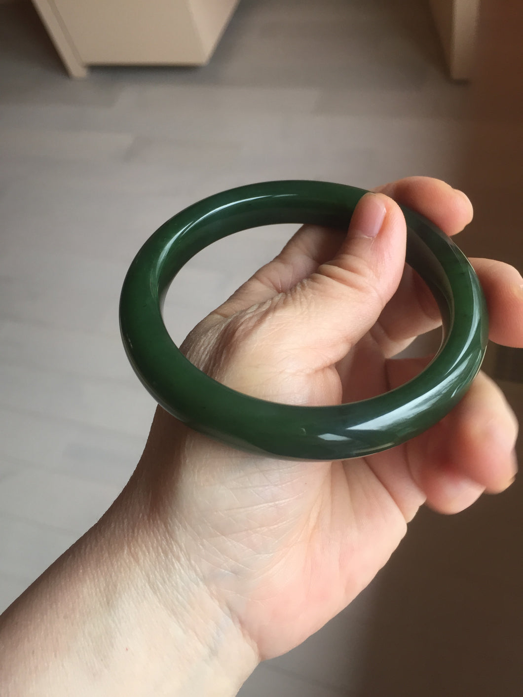 63mm certified 100% Natural dark green(碧玉) black nephrite Jade bangle HF107-0882