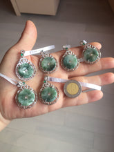 Load image into Gallery viewer, Type A 100% Natural dark green with green floating flowers Jadeite Jade Safety Guardian Button donuts Pendant group X138
