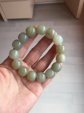 Load image into Gallery viewer, 14x13.2mm 100% Natural light green/brown vintage style nephrite Hetian Jade bead bracelet HE89
