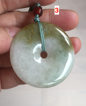 Load image into Gallery viewer, 40-43mm Type A 100% Natural green light brown Jadeite Jade Safety Guardian Button donuts Pendant group BP110
