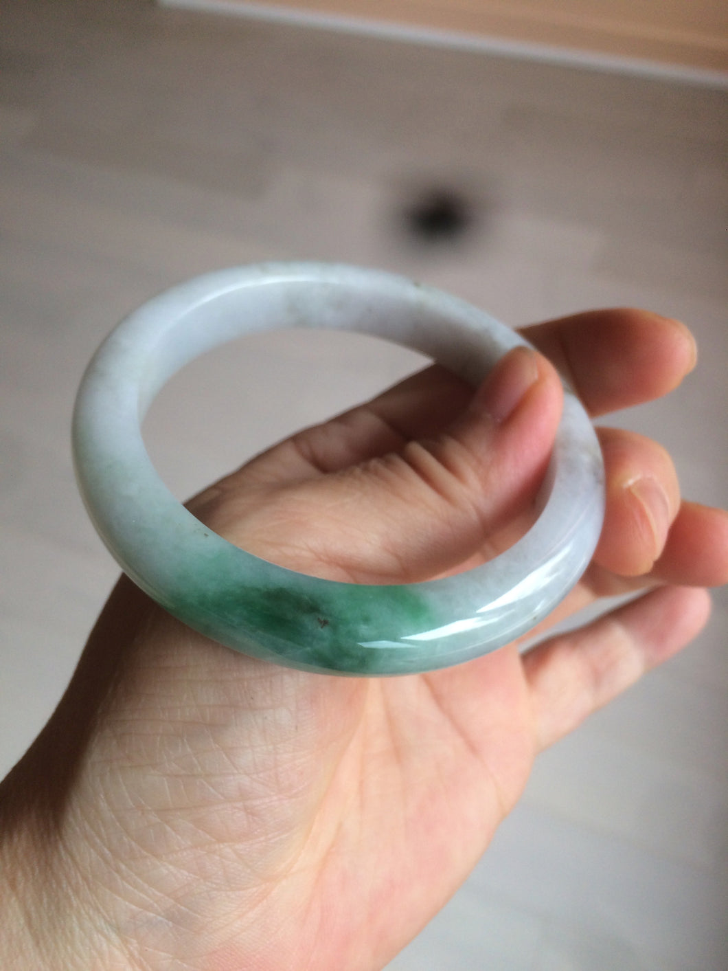 56.4mm certificated Type A 100% Natural sunny green/white Jadeite Jade bangle Z130-2353