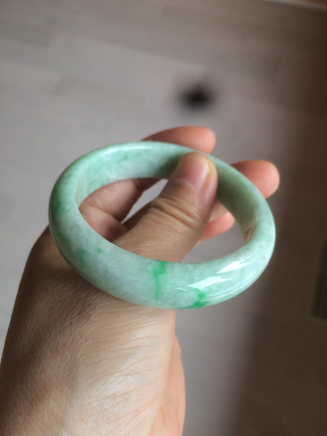 51.5mm certificated Type A 100% Natural sunny green Jadeite Jade bangle AY33-0435