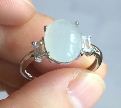 100% natural type A icy watery white four-prong jadeite jade ring BP142