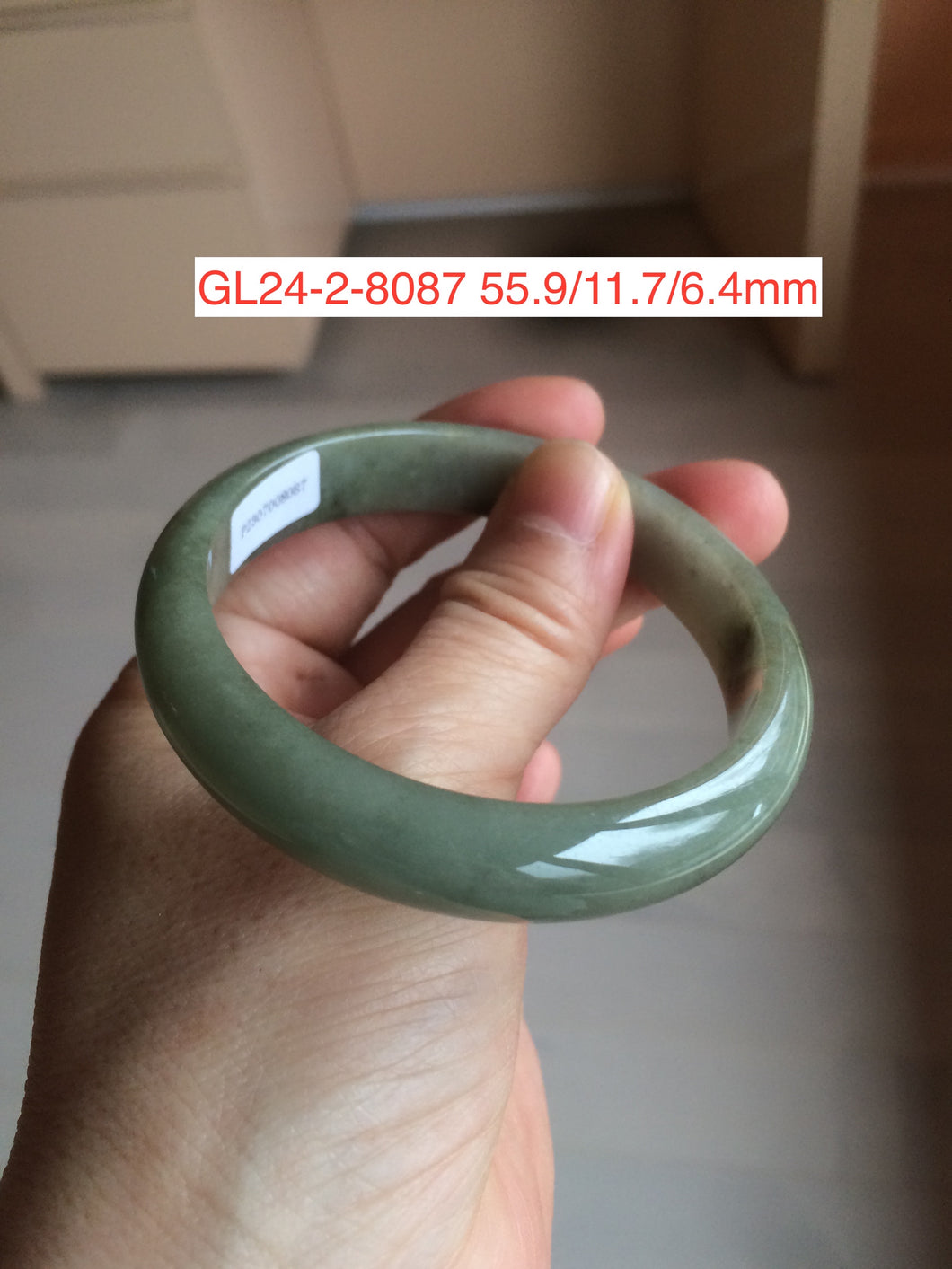 55-57mm Certified Type A 100% Natural oily dark green/black/gray Jadeite Jade bangle group GL24