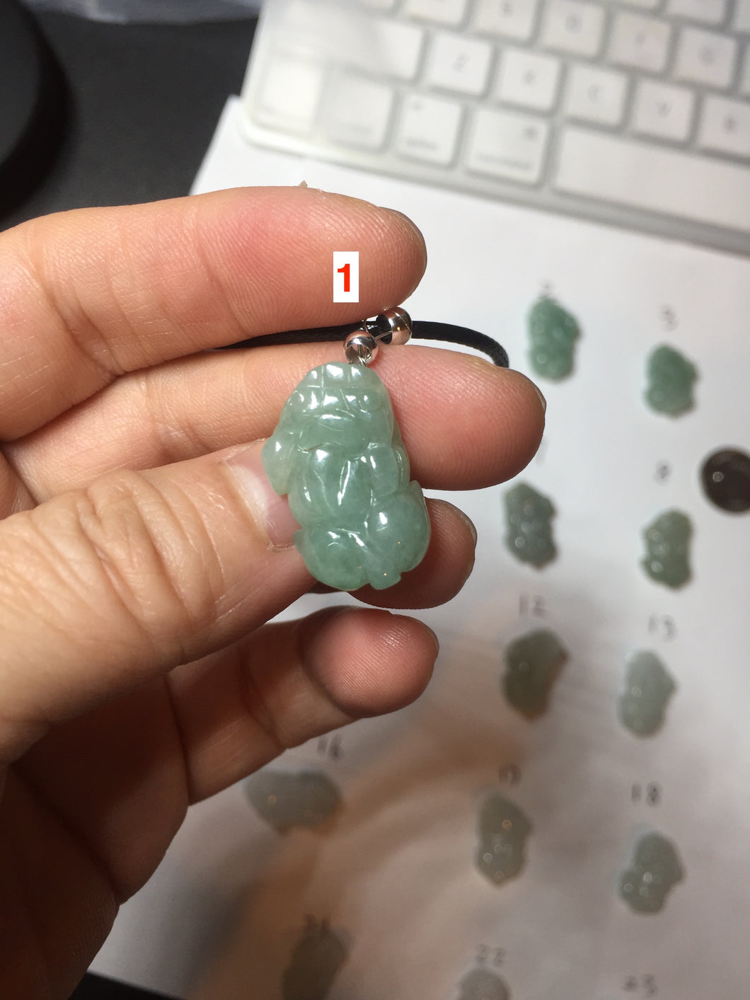 100% natural type A icy watery jadeite jade green/white 3D PiXiu(貔貅) pendant necklace F160