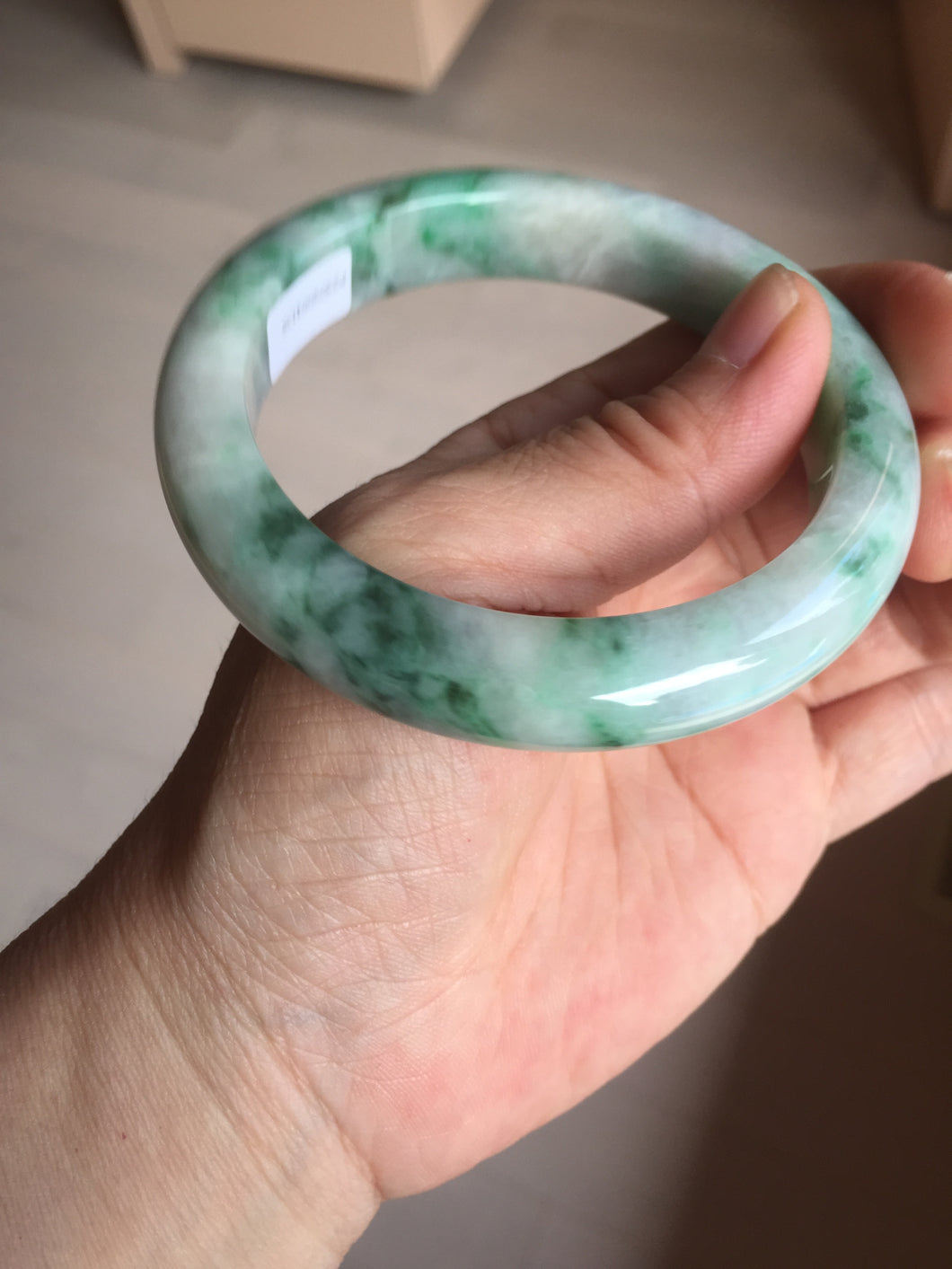 57.7mm certified Type A 100% Natural sunny green white purple Jadeite Jade bangle BQ44-4138