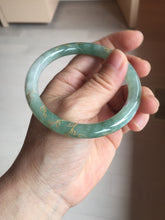 Load image into Gallery viewer, 57.5mm 100% Natural type A light green white carved and golden-painted round cut Jadeite Jade bangle BP167-0276
