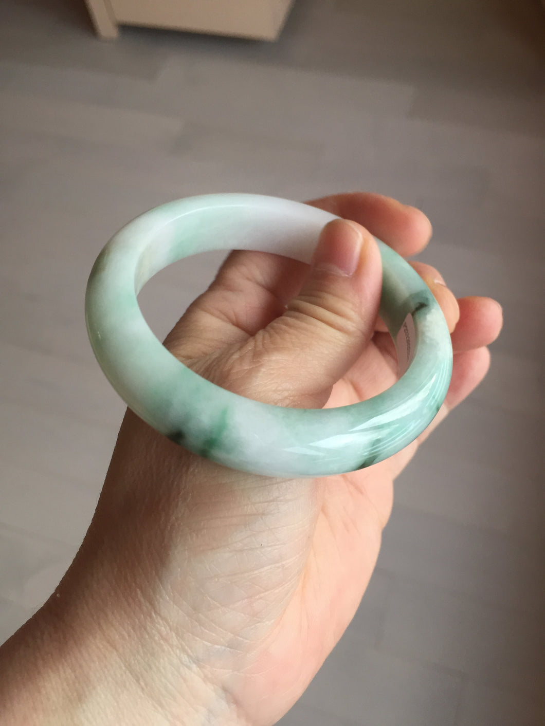 56.7mm certified 100% natural type A sunny green/white jadeite jade bangle BK71-5217