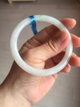 Load image into Gallery viewer, 57.9mm Certified Type A 100% Natural light green/white round cut slim jadeite jade bangle E38-9491
