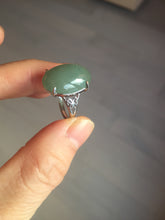 Load image into Gallery viewer, 100% natural type A icy watery light green/gray four-prong jadeite jade ring X141
