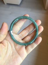 Load image into Gallery viewer, 55.5mm Certified Type A 100% Natural icy watery deep sea dark green/blue/gray/black Guatemala slim round cut Jadeite bangle PC82-7053
