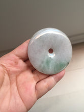 Load image into Gallery viewer, 56.6mm 100% Natural sunny green/purple/gray jadeite Jade Safety Guardian Button(donut) Pendant/worry stone F143
