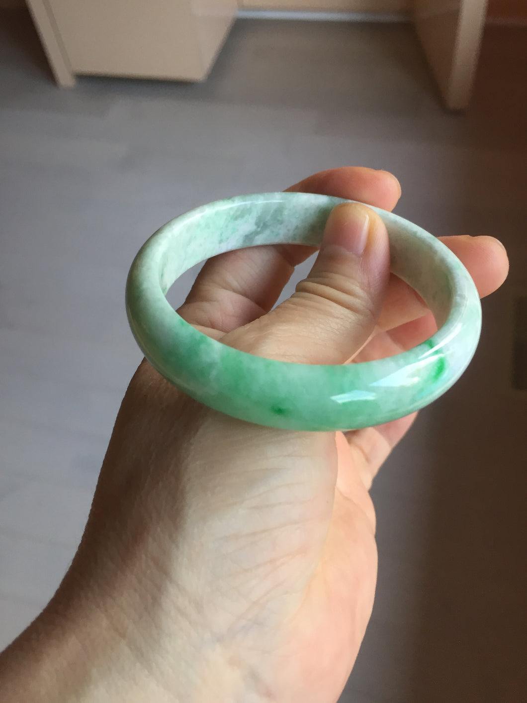 56mm certified 100% natural Type A sunny green white jadeite bangle PD147-6264