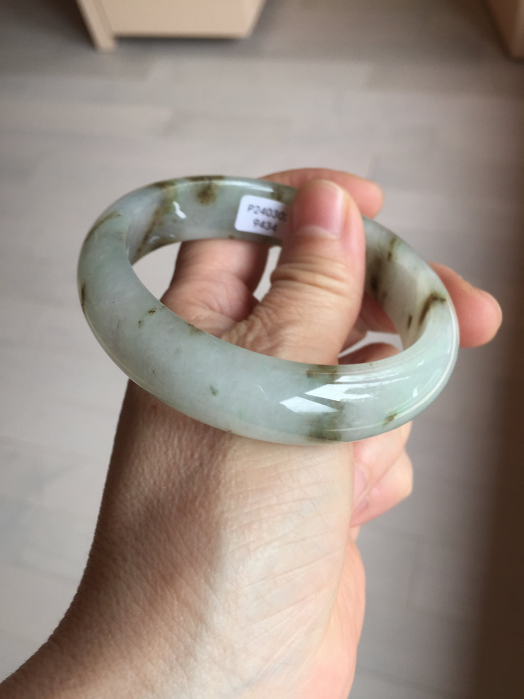 57mm Certified type A 100% Natural icy watery light green brown The illusionary world Jadeite bangle BL116-9434