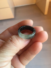 Load image into Gallery viewer, 17.1mm Size 6 3/4 100% natural type A ice watery black/clear (Wu ji, 冰乌鸡) Chinese ink painting(水墨) jadeite jade square band ring AT104
