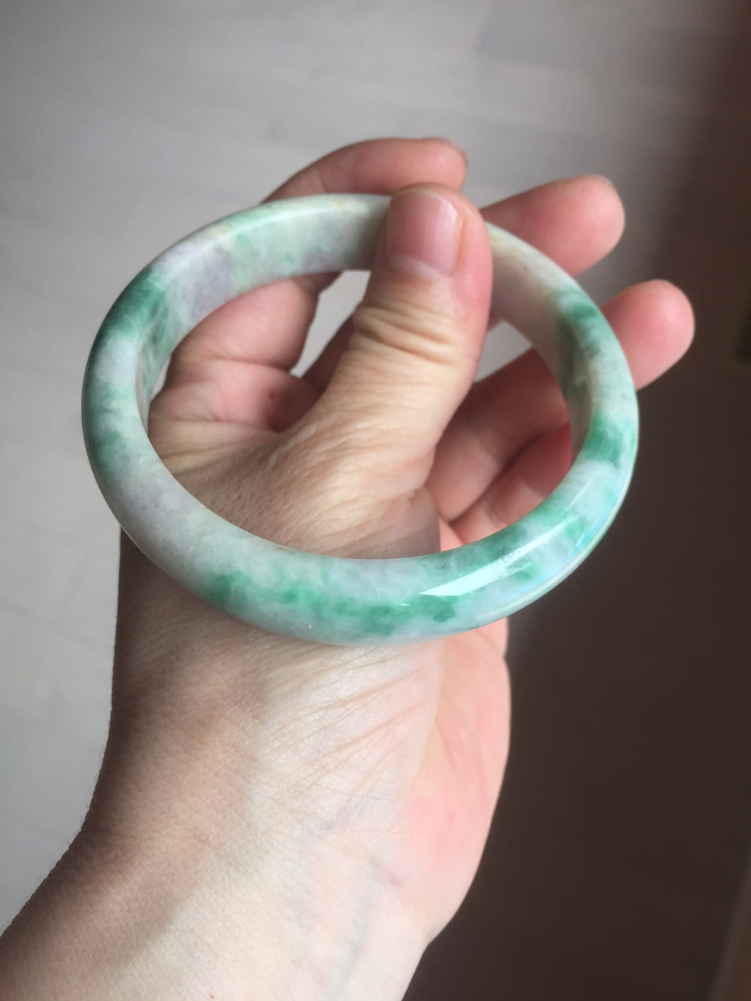 59.2mm Certified Type A 100% Natural green purple Jadeite Jade bangle S86-7051