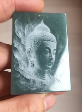 Load image into Gallery viewer, 100% Natural type A green/blue/gray Guatemala jadeite Jade shadow carving buddha pendant necklace BP114
