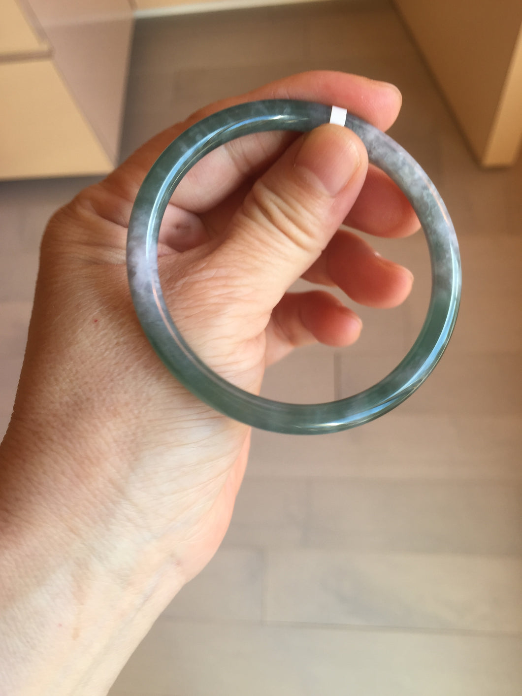 59.5mm Certified Type A 100% Natural dark green/blue/gray with Guatemala slim round cut Jadeite bangle BG202-8832