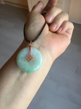 Load image into Gallery viewer, 29.8mm Type A 100% Natural suny green purple yellow(FU LU SHOU, 福禄寿) Jadeite Safety Guardian Button donuts pendant PD185
