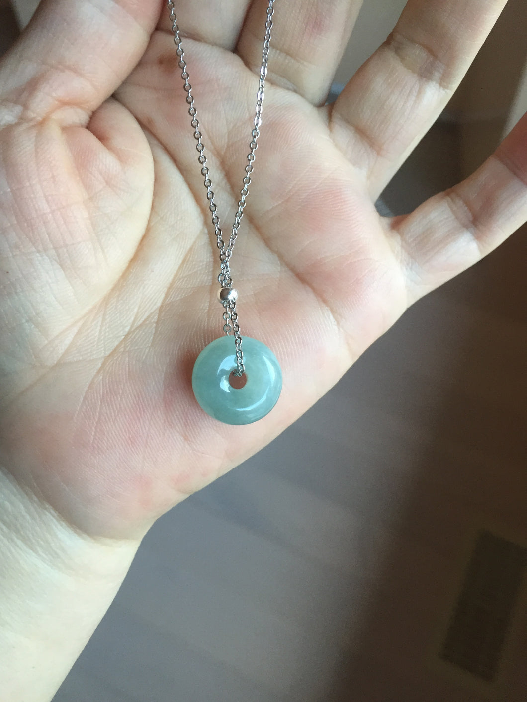 14mm Type A 100% Natural light green blue Jadeite Safety Guardian Button donuts pendant BG209