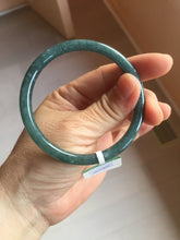 Load image into Gallery viewer, 57mm Certified Type A 100% Natural dark green/blue/gray with flying snow Guatemala slim round cut Jadeite bangle PA153-8824
