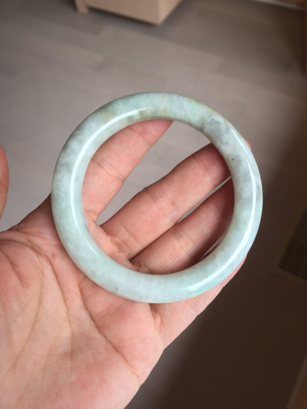 55.5mm Certified 100% natural Type A light green yellow chubby round cut jadeite jade bangle BQ38-5780