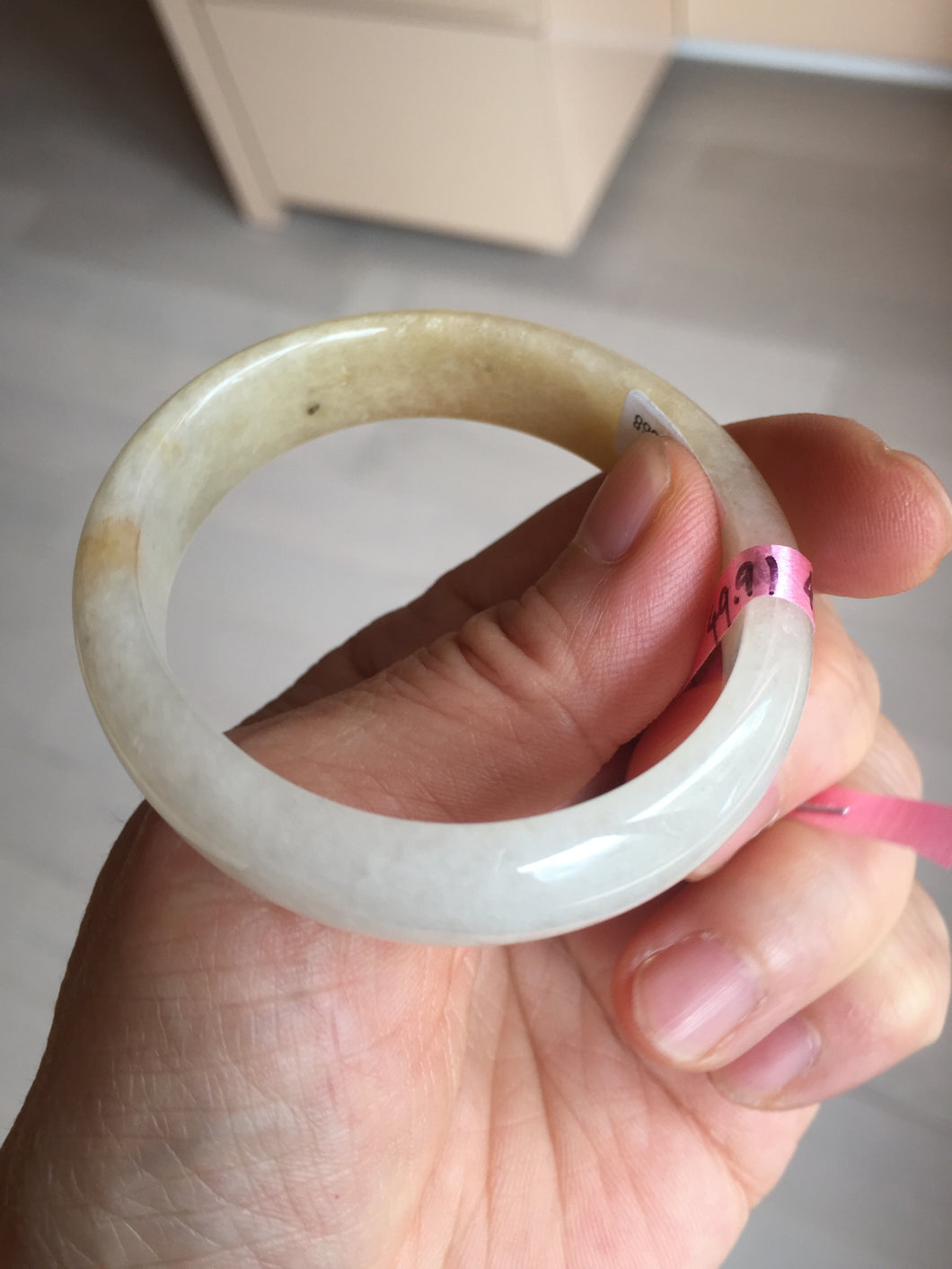 47.5mm certified 100% natural Type A icy watery light green yellow white oval jadeite jade bangle PC18-6668