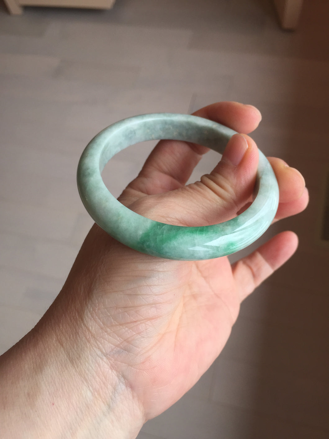 56mm Certified Type A 100% Natural sunny green yellow Jadeite Jade bangle BS26-4432