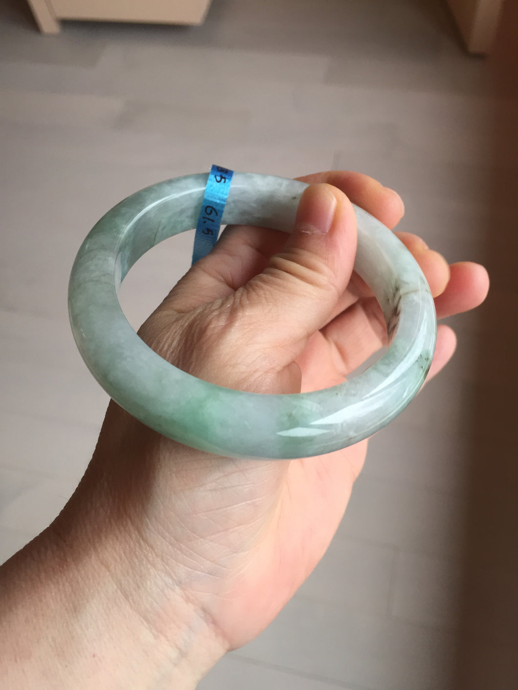 61.5 mm certified type A 100% Natural oily light green/white/purple chubby Jadeite Jade bangle BM17-2786