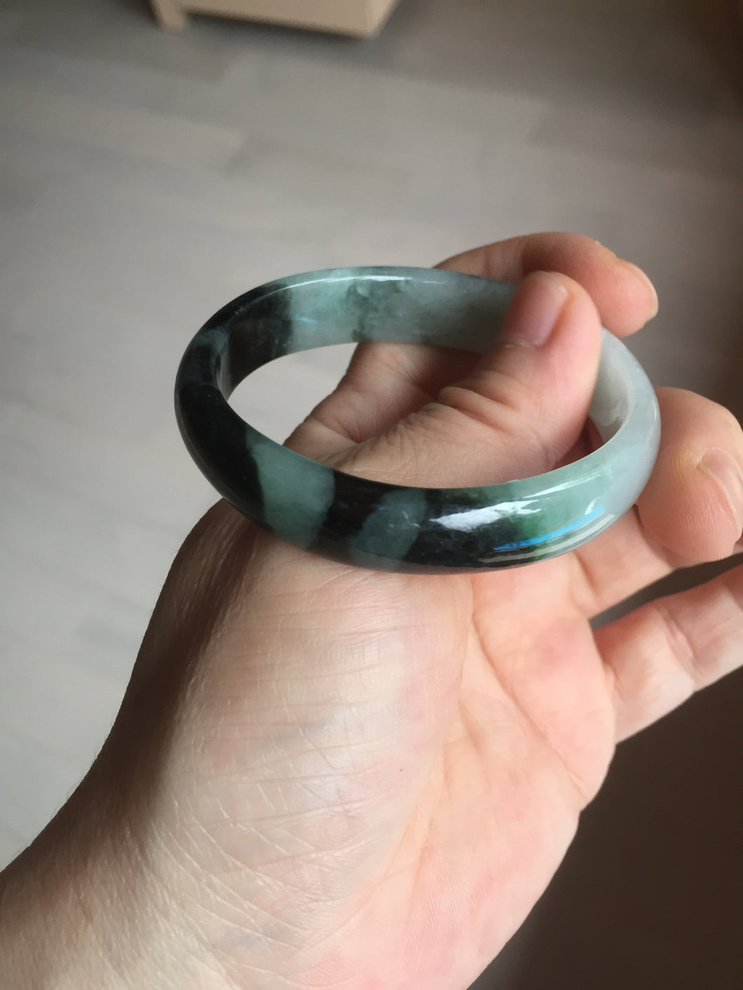 47mm Certified Type A 100% Natural dark green Jadeite Jade oval bangle AH93-4483