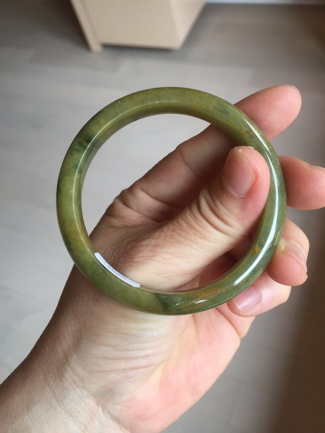 53.2mm certified type A 100% Natural green/yellow with dark green floating flowers Jadeite Jade bangle PC104-9106