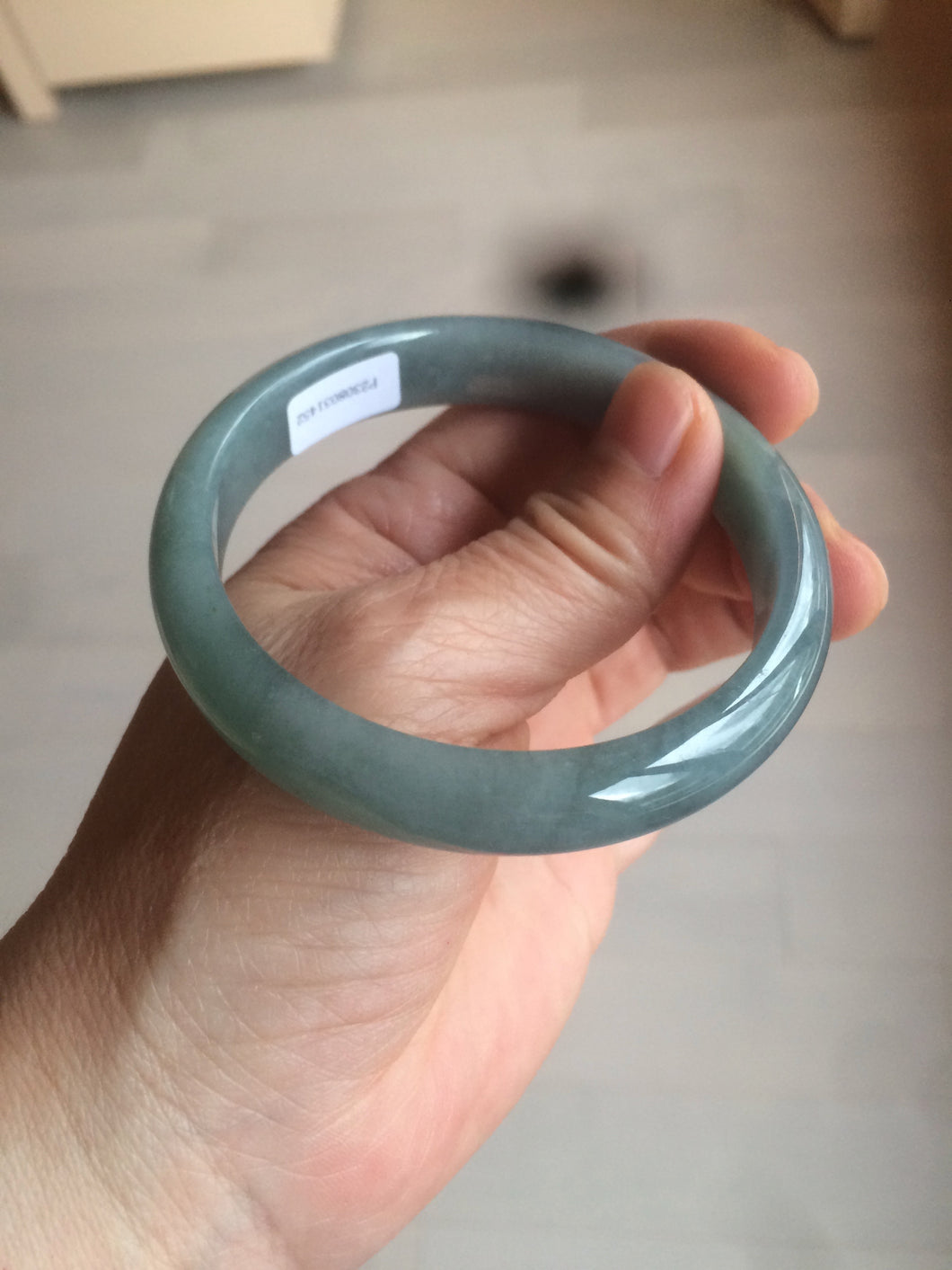 57.5mm Certified Type A 100% Natural light green/blue/gray Guatemala Jadeite jade bangle AM79-1452