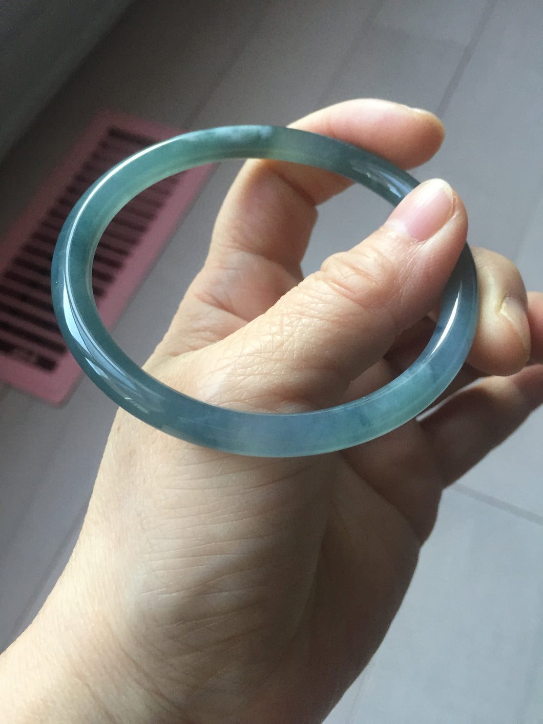 60.2mm Certified Type A 100% Natural icy watery deep sea dark green/purple/blue/gray/black slim round cut Guatemala Jadeite bangle X149-2101