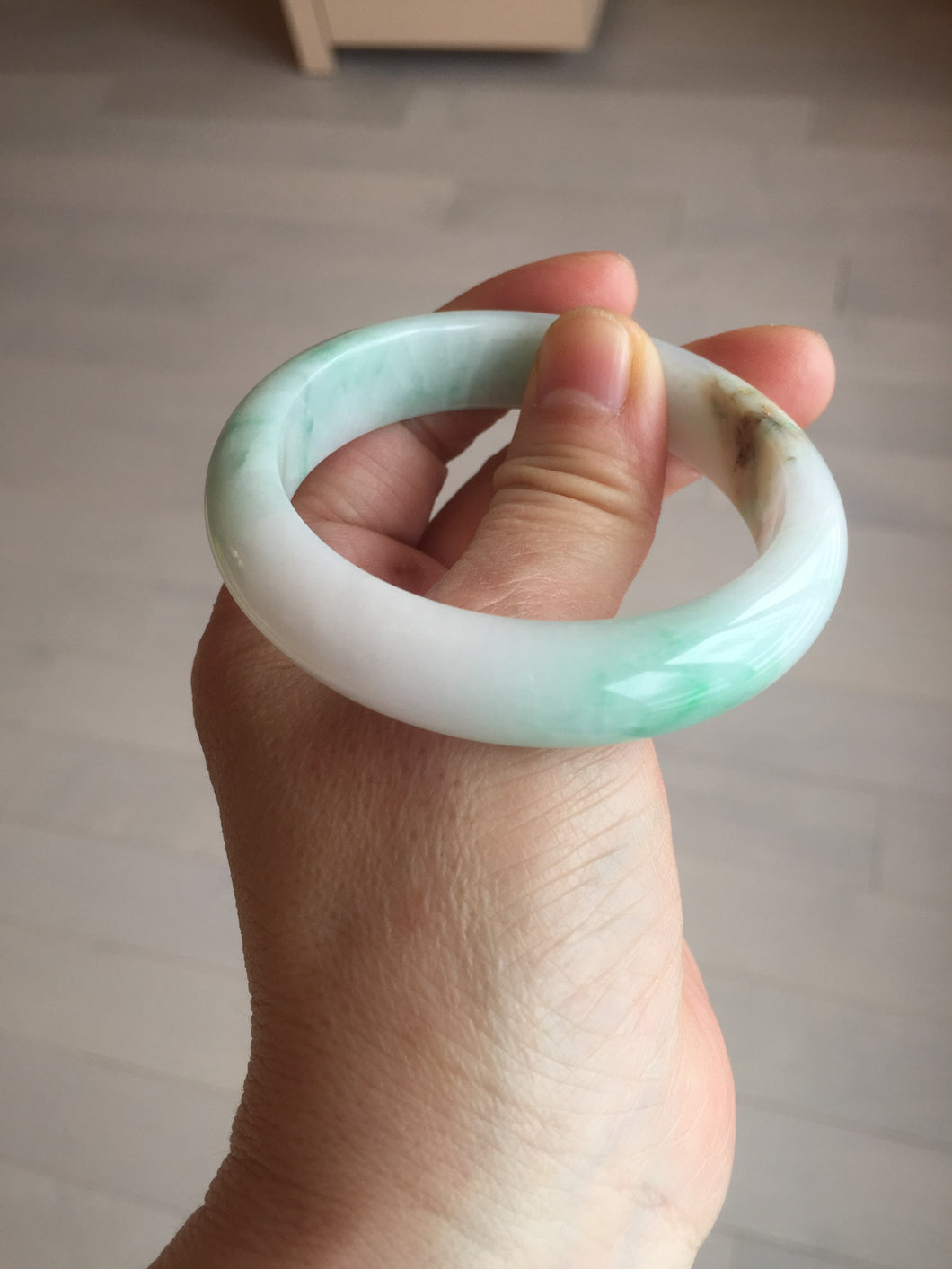 53mm 100% natural certified sunny green/white(白底青) jadeite jade bangle BK81-5255