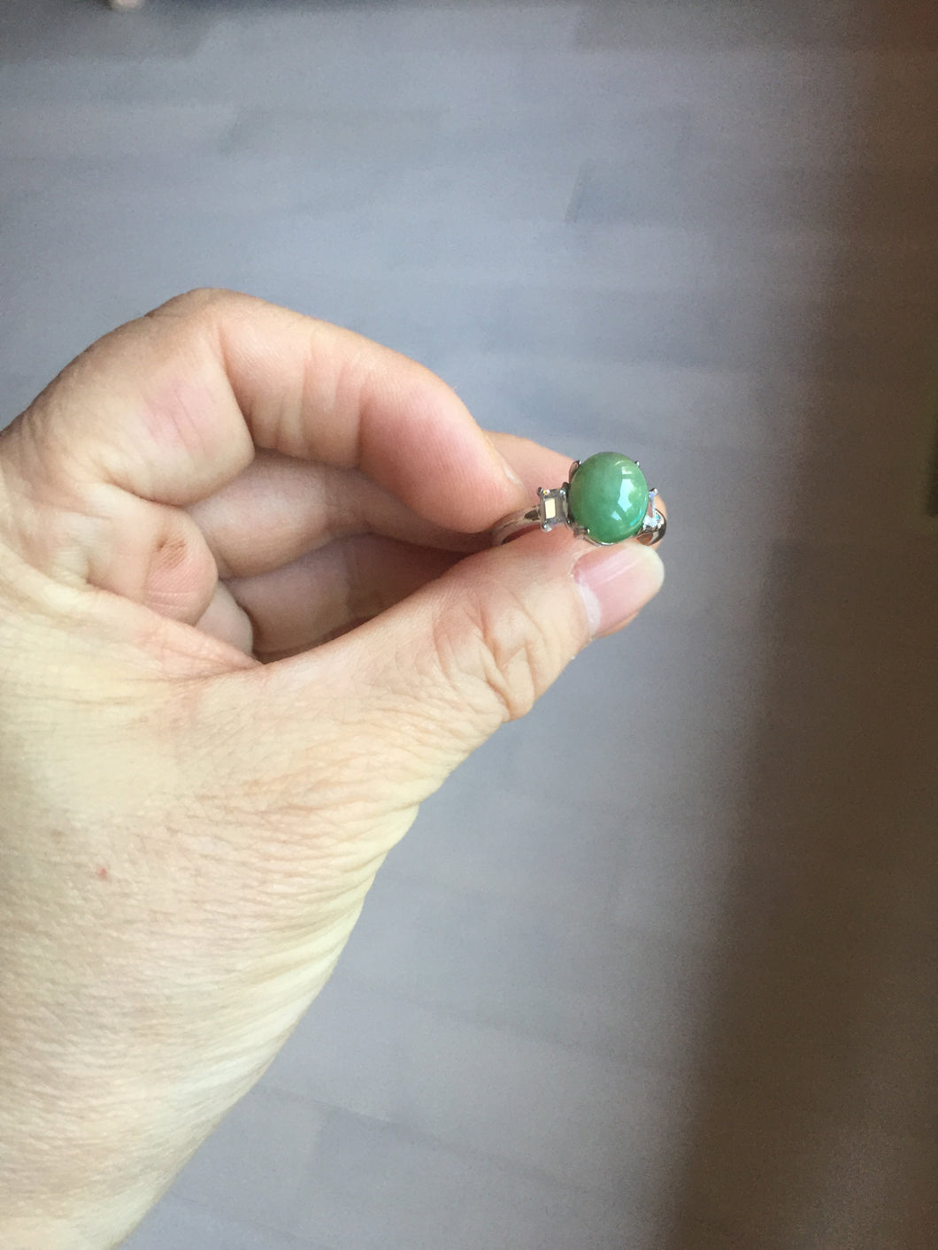 100% natural type A sunny green four-prong jadeite jade ring PA81