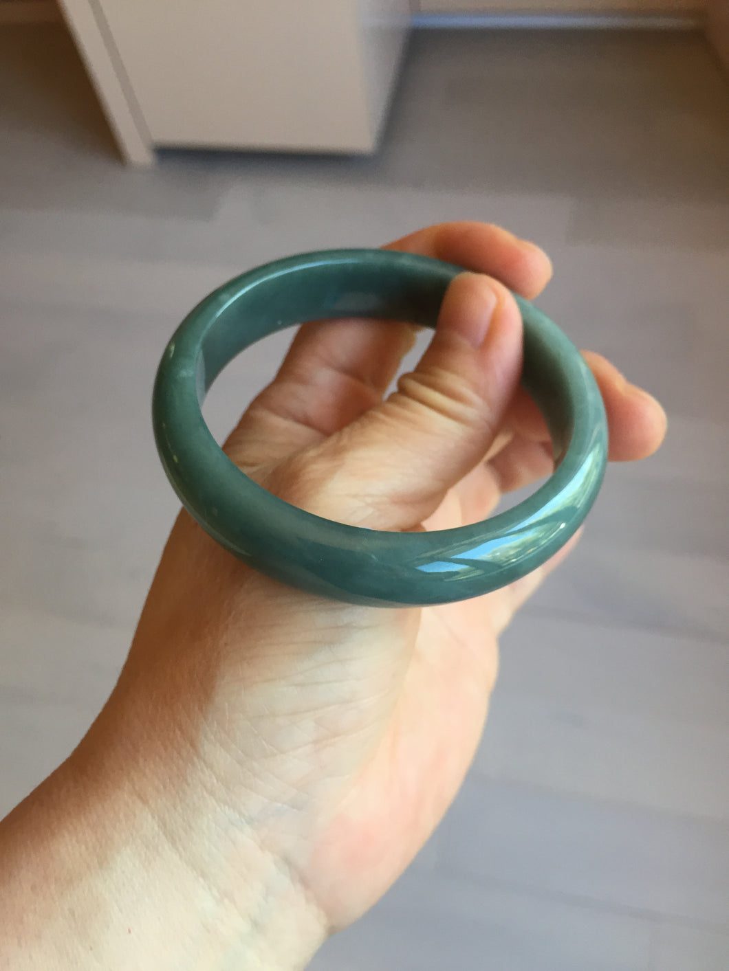 57.5mm Certified Type A 100% Natural deep sea green/blue/gray/black Guatemala Jadeite bangle AY82-5765