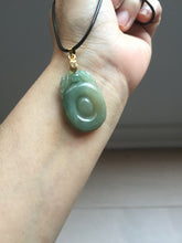 Load image into Gallery viewer, 100% Natural type A icy oily dark green Jadeite Jade seashell (福贝)  pendant F146
