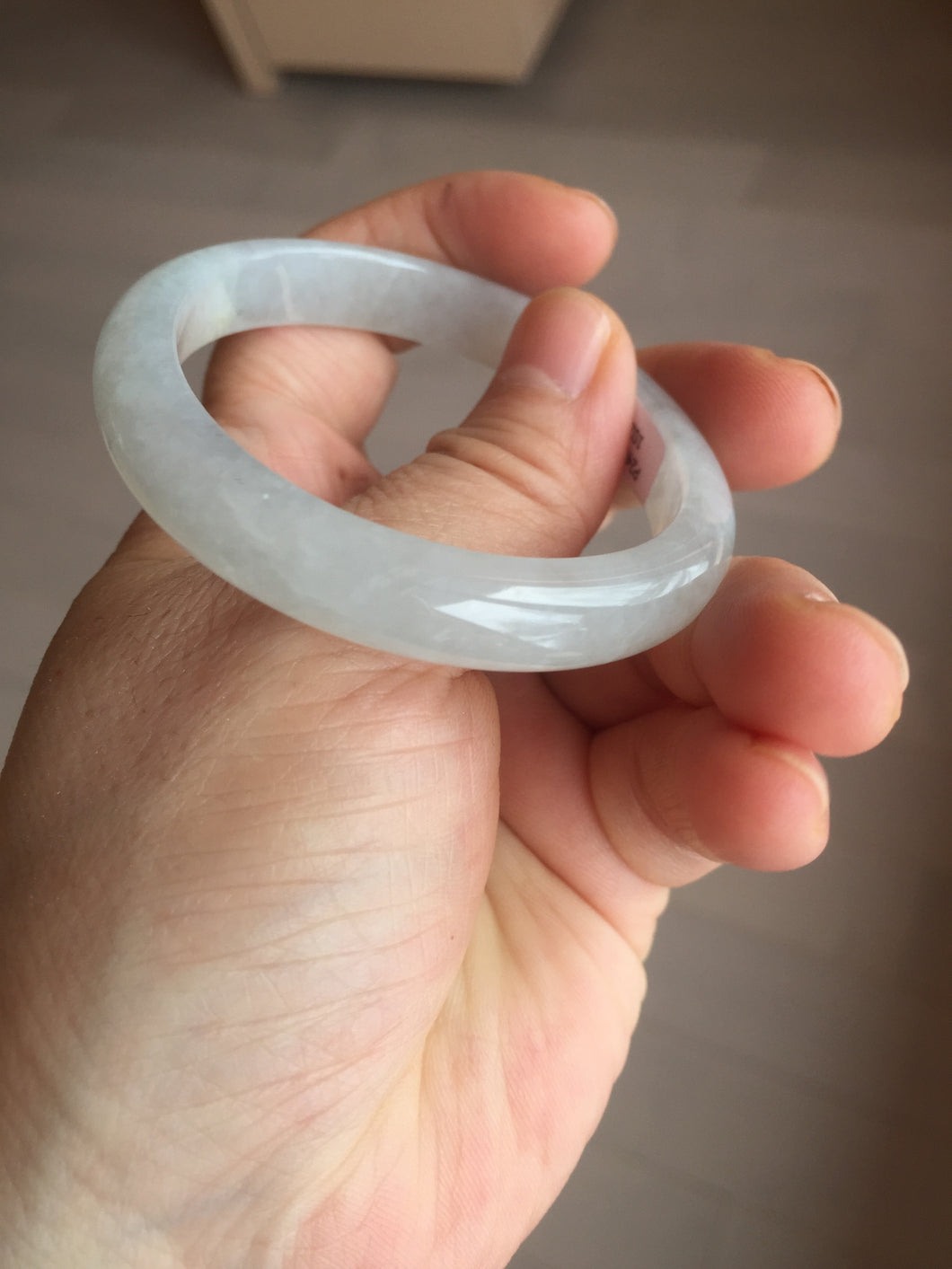 52mm certified Type A 100% Natural icy watery light green/white/clear oval Jadeite Jade bangle BS79-1023