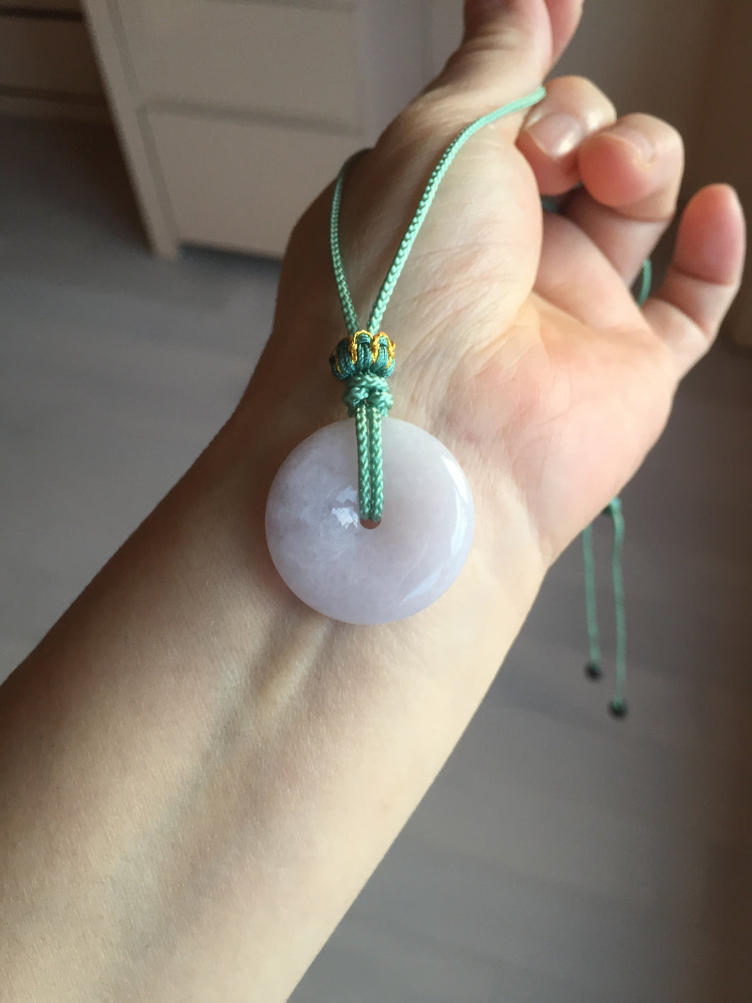 22.3-26.6mm Type A 100% Natural light purple white Jadeite Jade Safety Guardian Button donuts Pendant BF136