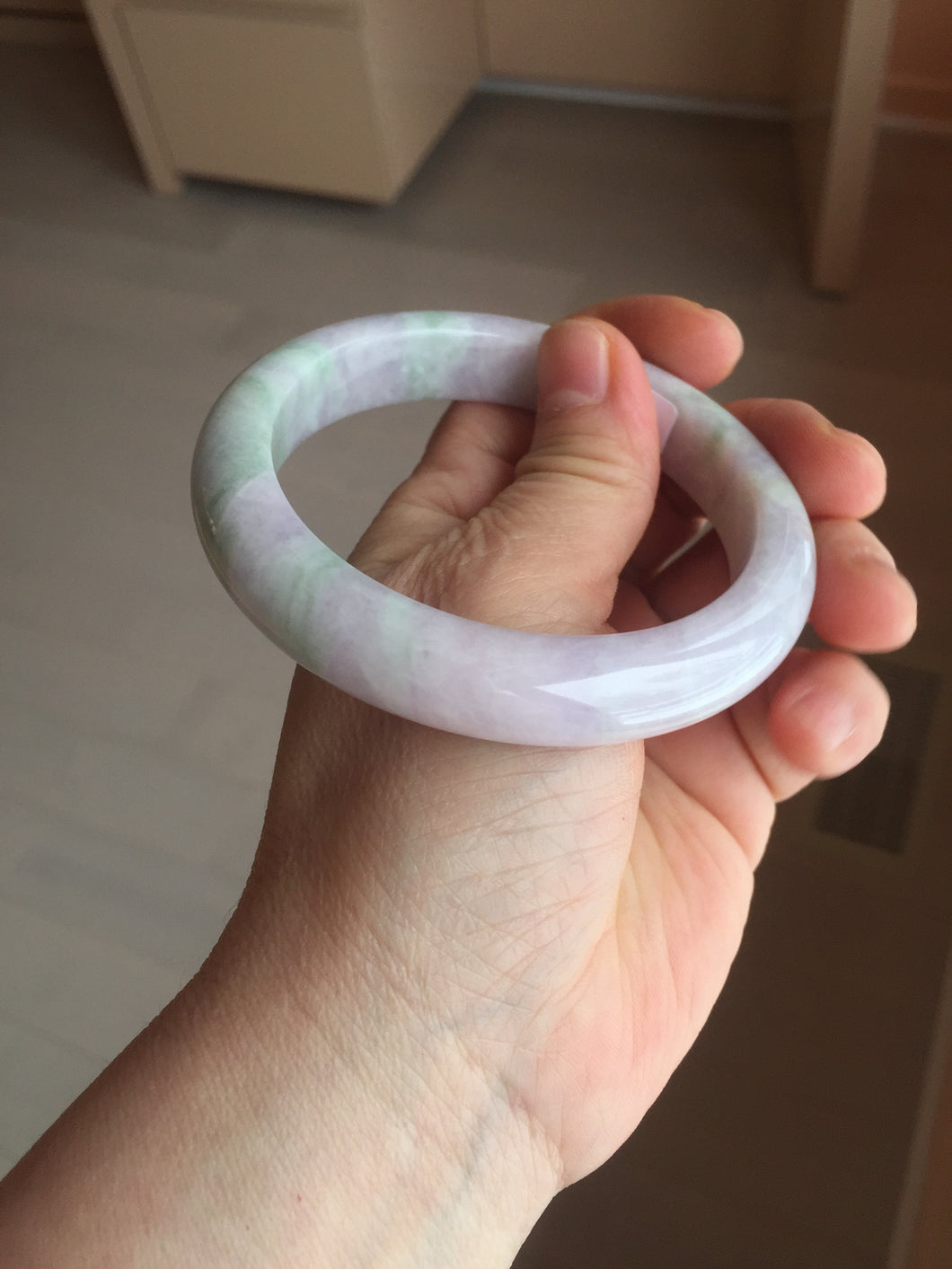 59.5mm certified Type A 100% Natural light green sunny green light purple Jadeite Jade bangle BF147-8465