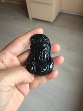 Load image into Gallery viewer, 100% Natural dark green/black jadeite jade(Mocui, 墨翠) GuanYin(观音) Pendant/handhold worry stone BL130
