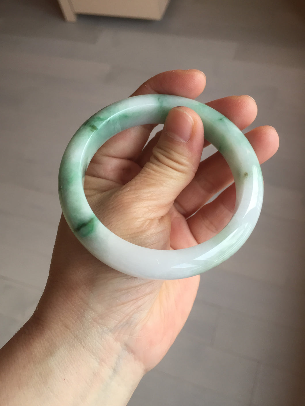 58.7mm 100% natural certified sunny green/white(白底青) jadeite jade bangle BK82-5231