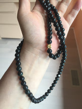 Load image into Gallery viewer, 7.5mm 100% natural type A black/dark green (Mocui, 墨翠)  jadeite jade bead necklace BN78
