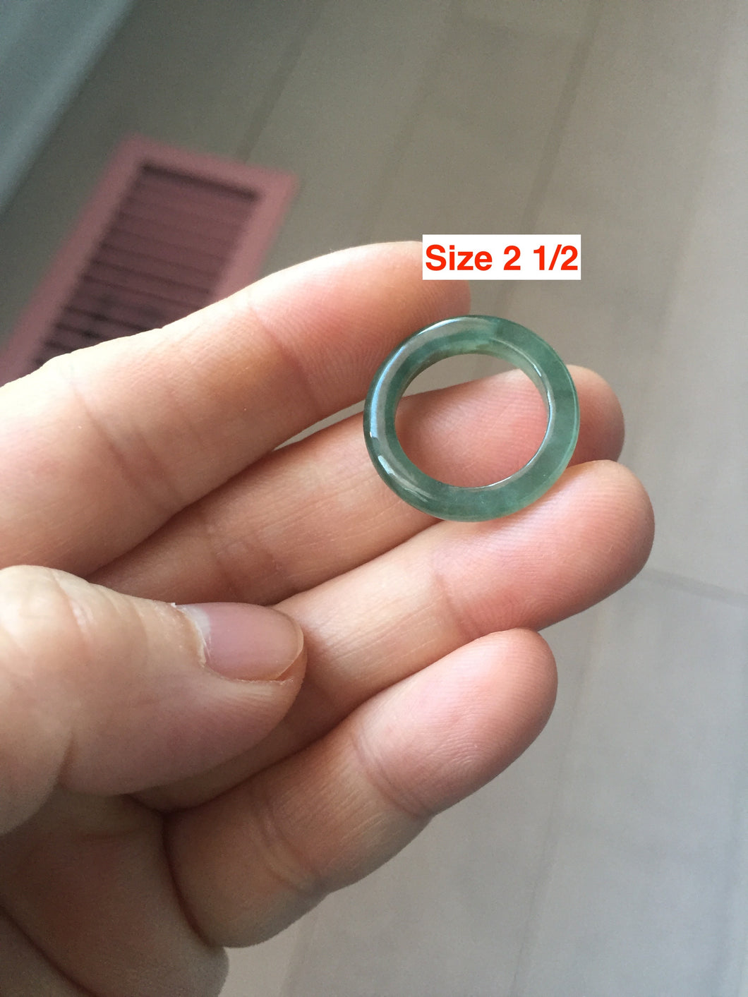 100% natural type A ice watery dark green/gray/black(冰油青) jadeite jade band ring AU83