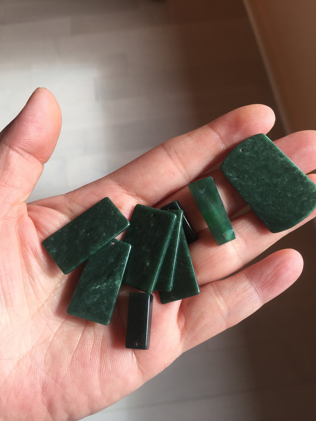 100% Natural type A Shadow Leaf dark green Jadeite Jade safe and sound pendant group BL57