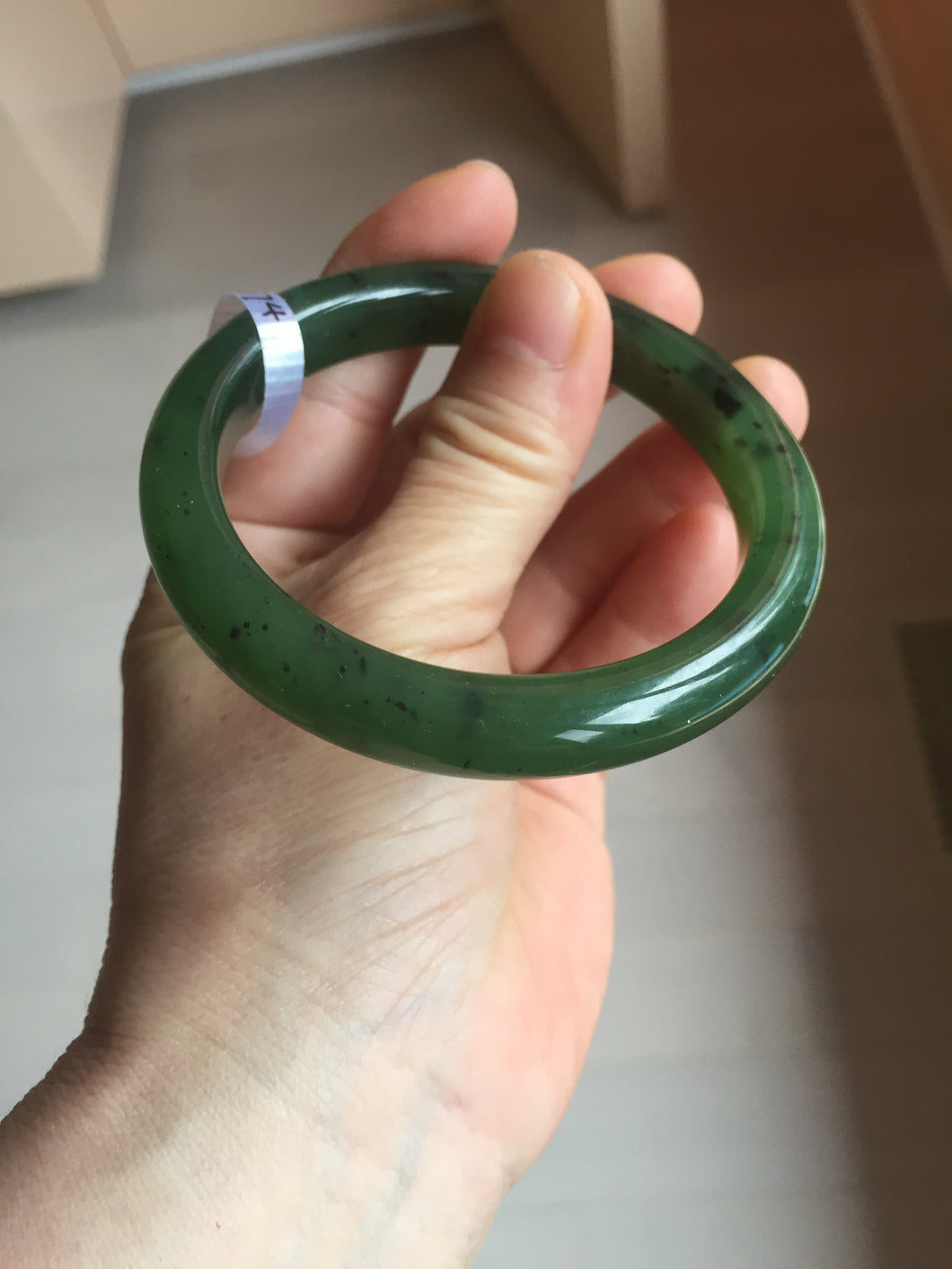 57mm certified 100% Natural dark green black (碧玉) nephrite Jade bangle HT109-1574