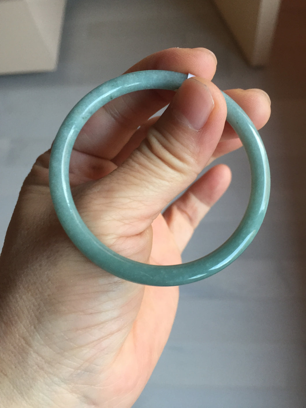 51mm Certified Type A 100% Natural light blue/gray slim round cut Guatemala Jadeite bangle AT100-7374