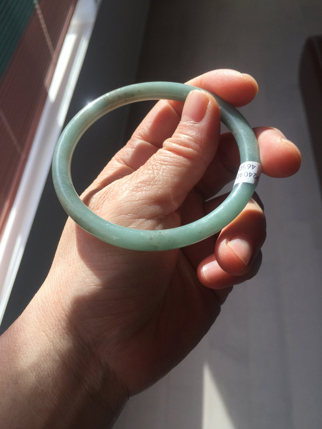 59mm Certified Type A 100% Natural light green/blue/brown slim round cut Guatemala Jadeite bangle BS50-4650